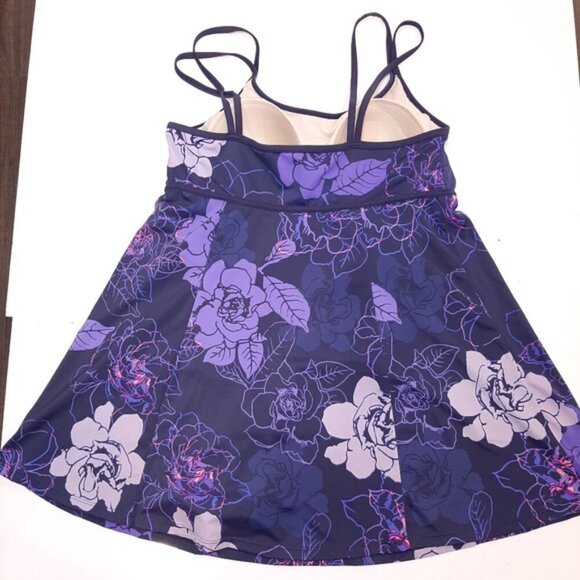 Beach Belle Floral Swimdress Babydoll Double Strap Tank One Piece Swimsuit - Picture 7 of 12